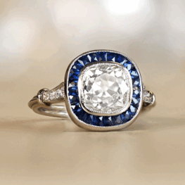 Antique Cushion Cut And Sapphire Halo Platinum Engagement Ring 13246-Artistic-1000x1000