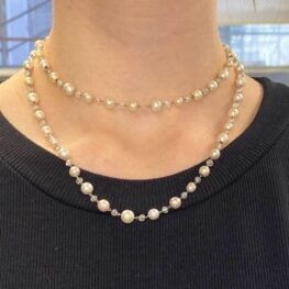 Saltwater Pearl and Briolette Diamond Necklace - Kingsbury Necklace 10730 worn