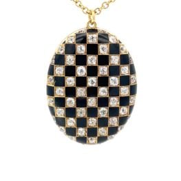 Granby locket checkered boar motif with old mine cut diamond 10882 -TV