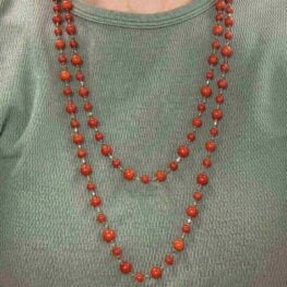 Coral and Briolette Cut Diamond Necklace 11278 worn
