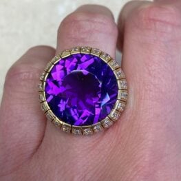 13.54ct Natural Round Amethyst Center Stone Gem 18k Yellow Gold Ring 11477 F2