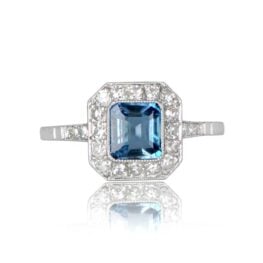 Aquamarine and Diamond Halo Engagement Ring - Tide Ring Top View