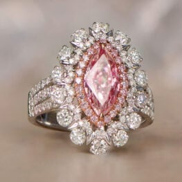 Artistic Photo Fancy Pink Diamond Double Halo Platinum Ring 12070