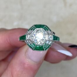 Geometric Calibrated Emerald Accented Bezel Set Platinum Engagement Ring 12091 F5
