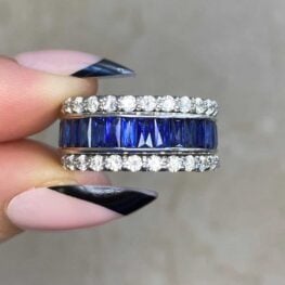 French cut natural sapphires wedding band with 2.00 carats diamonds