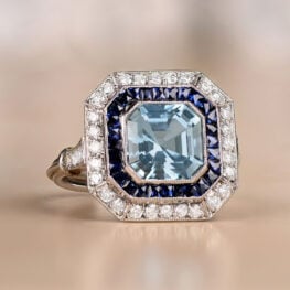 Aquamarine and Double Halo Ring Claremont Ring A1