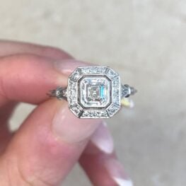 Geometric Platinum Mounting Old European Cut Diamond Halo Engagement Ring 13035 F5