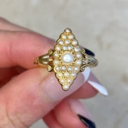 Pearl Cluster 18k Yellow Gold Marquis Shaped Ring Circa 1855 13223 F6