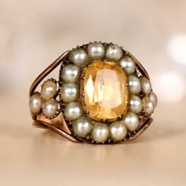 Natural Citrine Pearl Halo Cocktail Ring - Bennett Ring 13226 Artistic