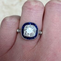 2.14ct Antique Cushion Cut And Sapphire Halo Engagement Ring 13246 F3