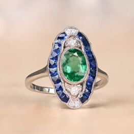 Egyptian Revival Emerald and Sapphire Ring - Scarab Ring