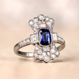 Sapphire Elongated and Diamond platinum Ring 13276 Artistic