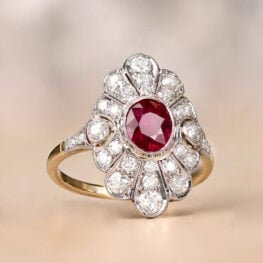 Natural Oval Ruby and Diamond Halo Elongated Ring - Formosa Ring