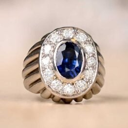 Sapphire and Diamond Cluster Platinum Vintage Ring Ellington Ring Artistic 13301