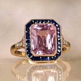 Kunzite Sapphire and Yellow Gold Halo Ring - Marvão Ring 13316