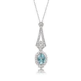 Elongated Aquamarine and Diamond Platinum Necklace - Alden Necklace