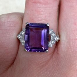 Natural Emerald Cut 5.69ct Amethyst Center Stone Diamond Accented Ring 13405 F3