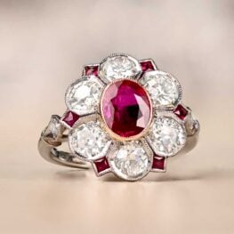 Oval Cut Ruby and Diamond Halo Ring - Yarrow Ring
