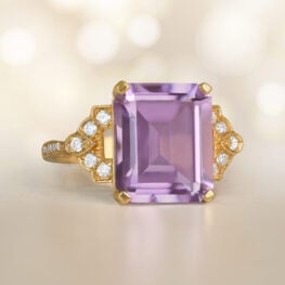 18k Yellow Gold Emerald Cut Amethyst Ring Lucille Ring 13413