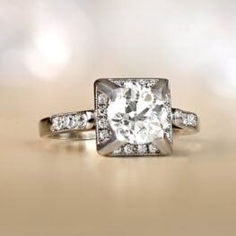 Retro Vintage 1.28ct Geometric Diamond 18k White Gold Mounted Engagement Ring 13445