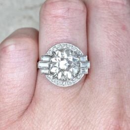Old European Cut And Baguette Cut And Diamond Halo Engagement Ring 13452-F2