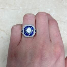 Double Halo Sapphire and Diamond Halo Ring Woodlands Ring F4