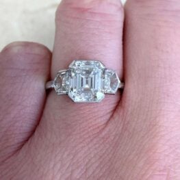 3.14ct Emerald Cut Flanked with Bullet Cut Diamond Engagement Ring 13601 F2