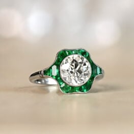 Old European Cut Diamond And Emerald Accented Halo Platinum Ring 13692-Artistic-1000x1000