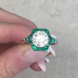 Old European Cut Diamond 2.06ct Natural Emerald Shoulder And Halo Accents Engagement Ring 13692 F5