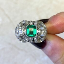 Three Stone Emerald Diamond Platinum Engagement Ring 13733 F5