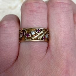 Floral Motif Diamond And Ruby 18k Yellow Gold Ring Circa 1890 13742 F2