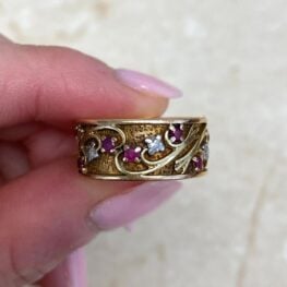 Floral Motif Antique Eternity Band 18k Yellow Gold 13742 F5