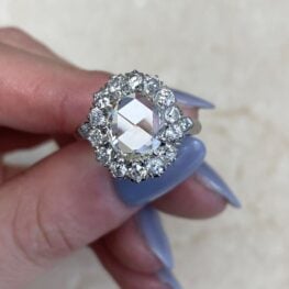 Rose Cut Center Diamond Prong Set Old European Cut Diamond Floral Halo Engagement Ring 13756 F5