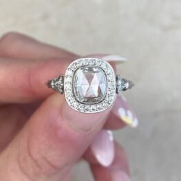 Bezel Set Rose Cut Diamond Center Pave Set Halo Engagement Ring 13757 F5