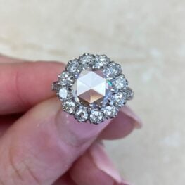 Rose Cut Diamond Center Stone Old European Cut Diamond Cluster Halo Platinum Ring 13759 F5