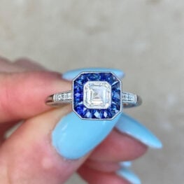 Platinum Mounting Asscher Cut And Sapphire Halo Ring 13792 F5