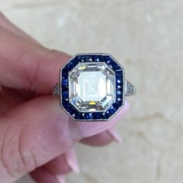 5.03ct Asscher Cut Diamond And Natural French Cut Sapphire Halo Engagement Ring 13798 F5