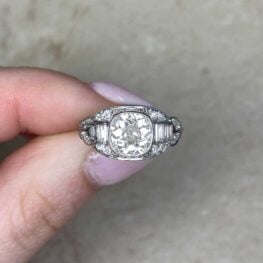 1.37ct Center Antique Cushion Cut Diamond Engagement Ring 13843 F5