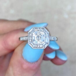 Asscher Cut Diamond & Baguette Cut Halo Engagement Ring 13844 F5