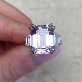 Pink Vibrant Emerald Cut Center Gemstone Kunzite Ring 13887 F5