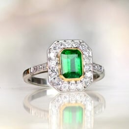 Emerald Cut Natural Emerald And Diamond Halo Platinum Engagement Ring 13901-Artistic-1000x1000