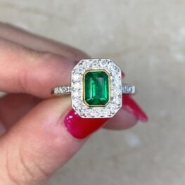 Bezel Set Emerald Center Stone Diamond Geometric Halo Engagement Ring 13901 F5
