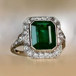 Striking Platinum Ring Centering Natural Emerald Artistic Picture Medellin Ring 13959