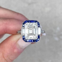 Baguette Cut Diamond Set Each Side Sapphire Halo Engagement Ring 13964 F5
