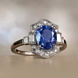Sapphire and Diamond Halo Ring West View Ring Top View Artistic
