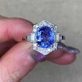 Baguette Cut And Round Brilliant Cut Diamond Accented Sapphire Ring 13965-F5