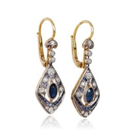 Antique Sapphire and Diamond Geometric Earrings - Codroy Earrings 14006 TSV