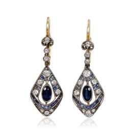 Edwardian Oval Cut Sapphire Diamond Earrings - Codroy Earrings 14006 TV