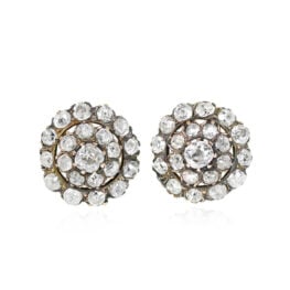 Antique Victorian Gold Diamond Cluster Earrings - Trenton Earrings 14007 TV