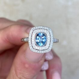 Natural Aquamarine Gemstone Ring Double Halo Platinum Ring 14016 F5